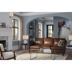 Causeuse en cuir véritable marron/beige, style moderne du milieu du siècle, 2 places