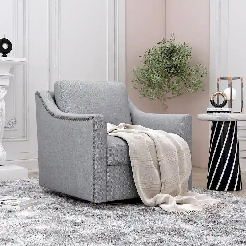 Fauteuil club pivotant en velours gris/blanc/noir+gris, un seul siège, 360°