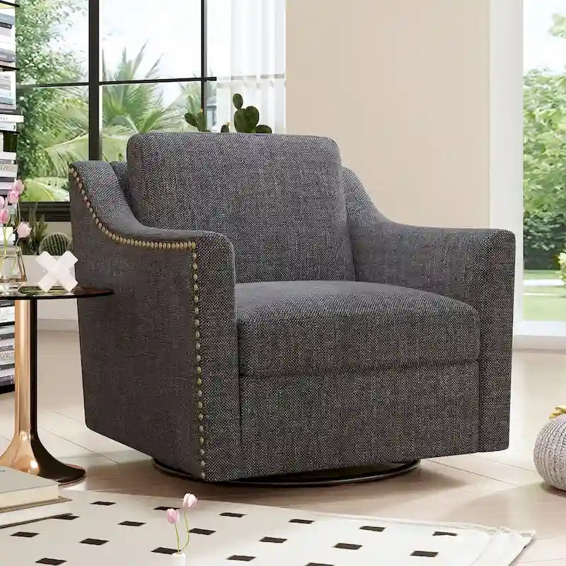 Fauteuil club pivotant en velours gris/blanc/noir+gris, un seul siège, 360°