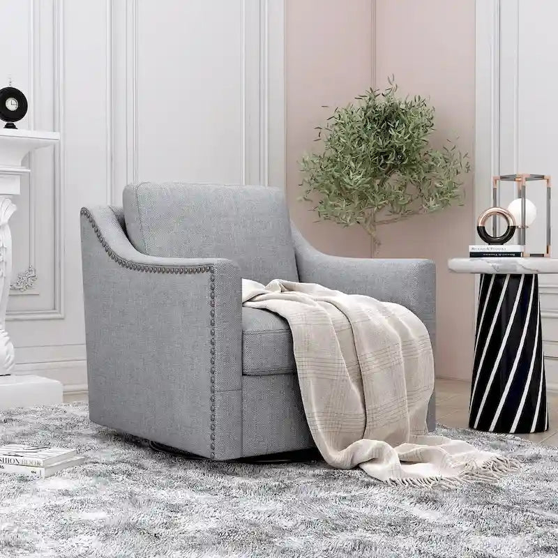 Fauteuil club pivotant en velours gris/blanc/noir+gris, un seul siège, 360°