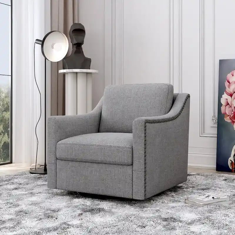 Fauteuil club pivotant en velours gris/blanc/noir+gris, un seul siège, 360°