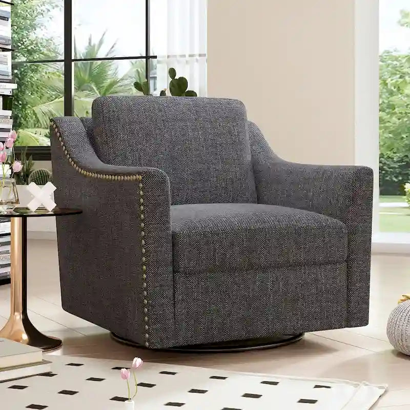 Fauteuil club pivotant en velours gris/blanc/noir+gris, un seul siège, 360°
