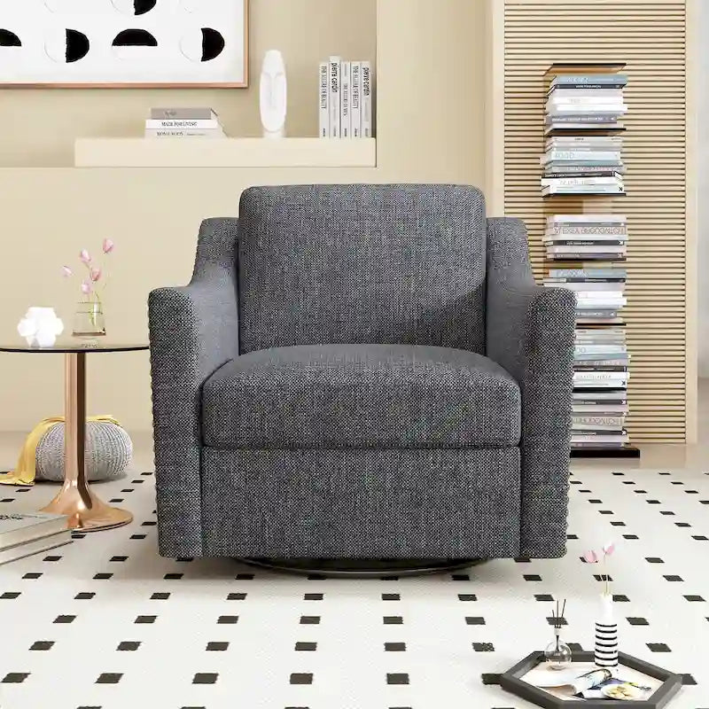 Fauteuil club pivotant en velours gris/blanc/noir+gris, un seul siège, 360°