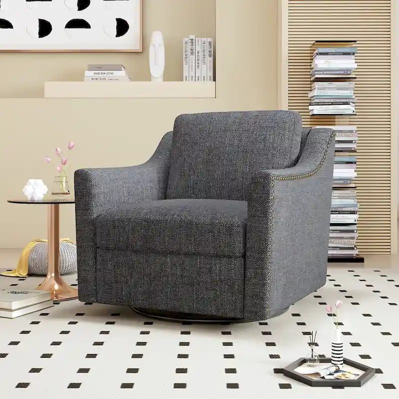 Fauteuil club pivotant en velours gris/blanc/noir+gris, un seul siège, 360°