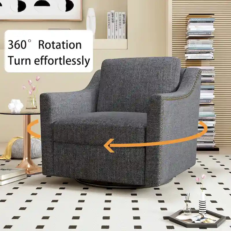Fauteuil club pivotant en velours gris/blanc/noir+gris, un seul siège, 360°