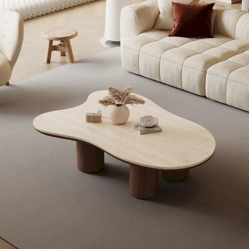 Table basse en forme de nuage, plateau en pierre, blanc/naturel, pour 1 personne