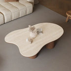 Table basse en forme de nuage, plateau en pierre, blanc/naturel, pour 1 personne