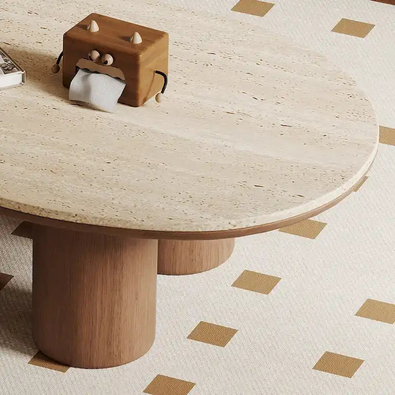 Table basse en forme de nuage, plateau en pierre, blanc/naturel, pour 1 personne