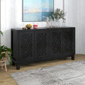 Buffet 4 portes, motif creux en losange, poignées anneaux – Noir / Blanc / Gris clair