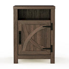 Table de chevet avec porte de grange et étagère de rangement, noyer/gris/blanc