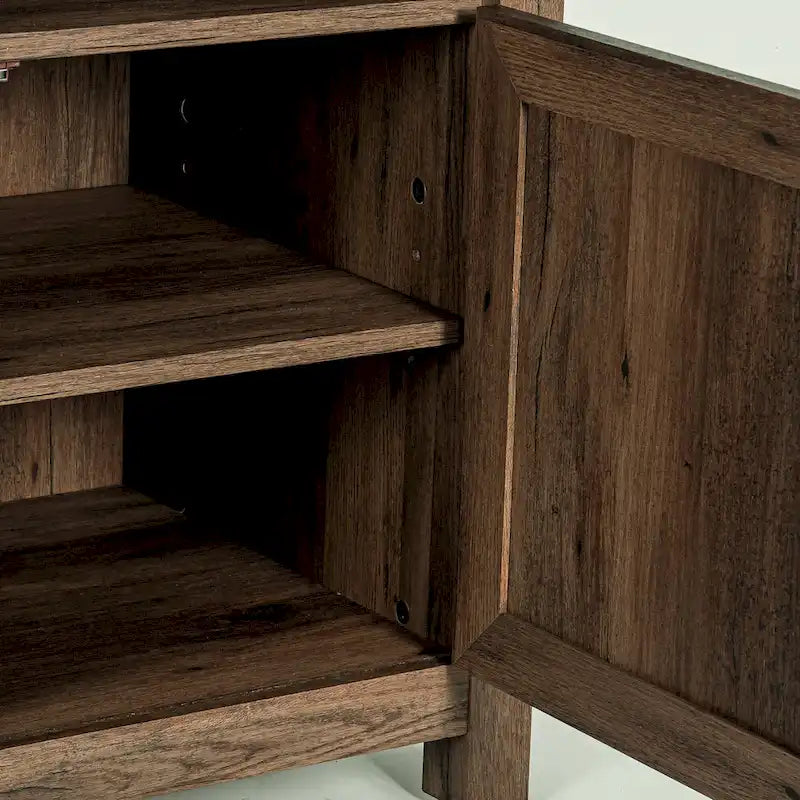 Table de chevet avec porte de grange et étagère de rangement, noyer/gris/blanc