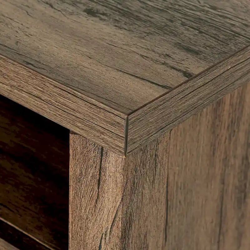 Table de chevet avec porte de grange et étagère de rangement, noyer/gris/blanc