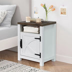 Table de chevet avec porte de grange et étagère de rangement, noyer/gris/blanc