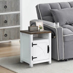 Table de chevet avec porte de grange et étagère de rangement, noyer/gris/blanc