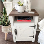 Table de chevet avec porte de grange et étagère de rangement, noyer/gris/blanc