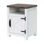 Table de chevet avec porte de grange et étagère de rangement, noyer/gris/blanc