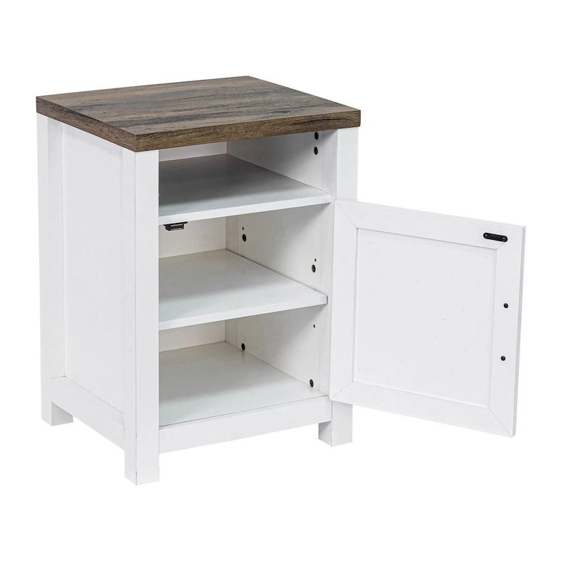 Table de chevet avec porte de grange et étagère de rangement, noyer/gris/blanc