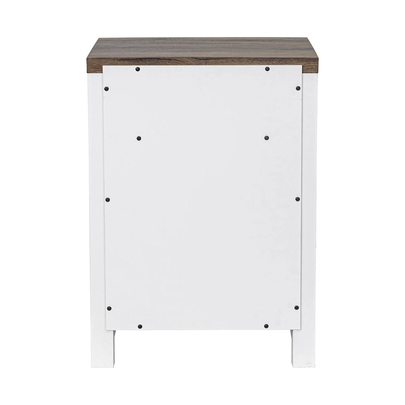 Table de chevet avec porte de grange et étagère de rangement, noyer/gris/blanc