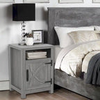 Table de chevet avec porte de grange et étagère de rangement, noyer/gris/blanc