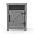 Table de chevet avec porte de grange et étagère de rangement, noyer/gris/blanc