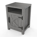 Table de chevet avec porte de grange et étagère de rangement, noyer/gris/blanc