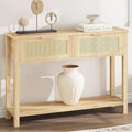 Console bohème beige/marron avec 2 tiroirs en rotin, 1 personne