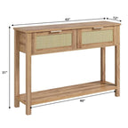 Console bohème beige/marron avec 2 tiroirs en rotin, 1 personne