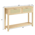 Console bohème beige/marron avec 2 tiroirs en rotin, 1 personne