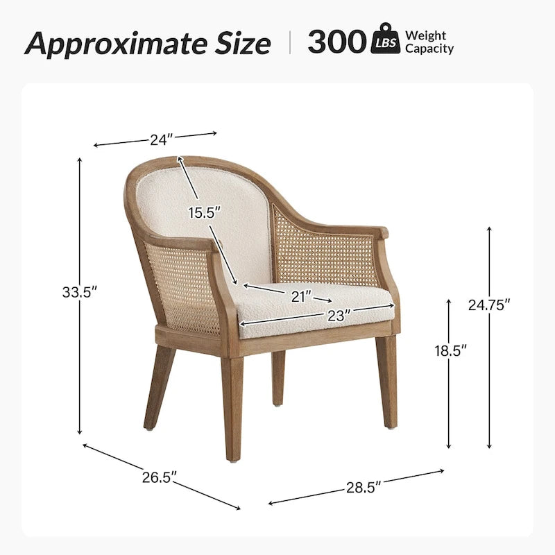 Fauteuil d'appoint tonneau ivoire/lin, rotin et similicuir, siège unique