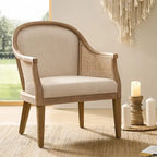 Fauteuil d'appoint tonneau ivoire/lin, rotin et similicuir, siège unique