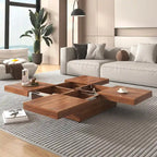 Table basse carrée avec rangement coulissant, Noyer/Blanc, 1 pièce