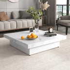 Table basse carrée avec rangement coulissant, Noyer/Blanc, 1 pièce