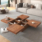 Table basse carrée avec rangement coulissant, Noyer/Blanc, 1 pièce