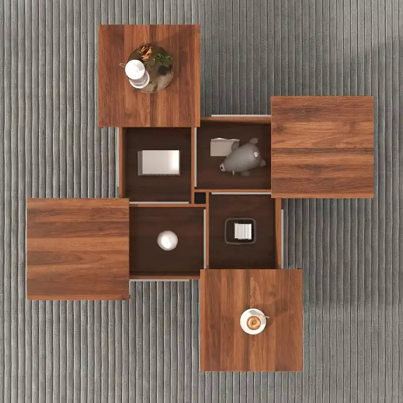 Table basse carrée avec rangement coulissant, Noyer/Blanc, 1 pièce