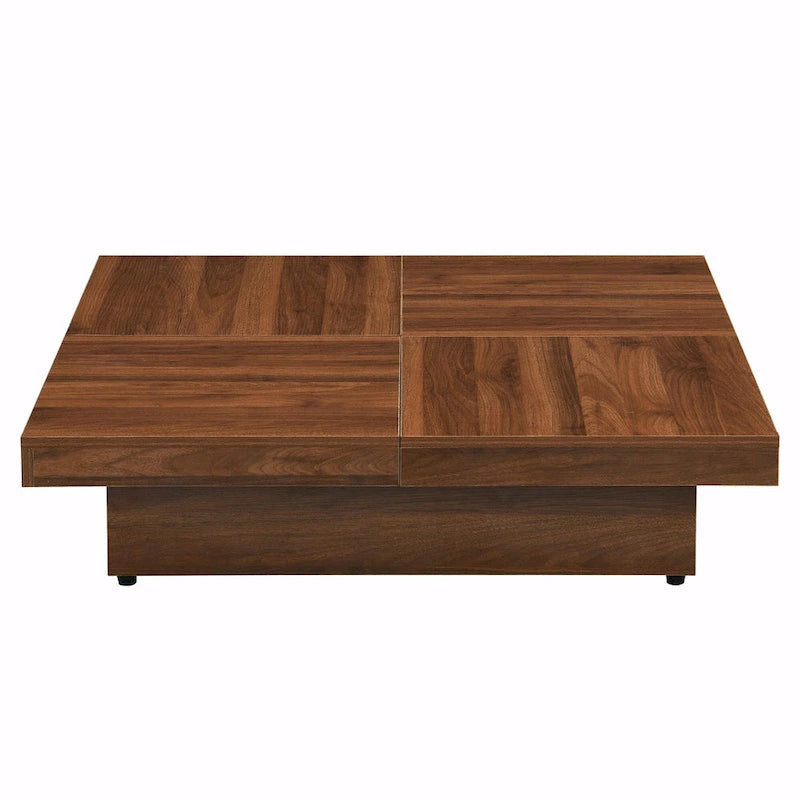 Table basse carrée avec rangement coulissant, Noyer/Blanc, 1 pièce