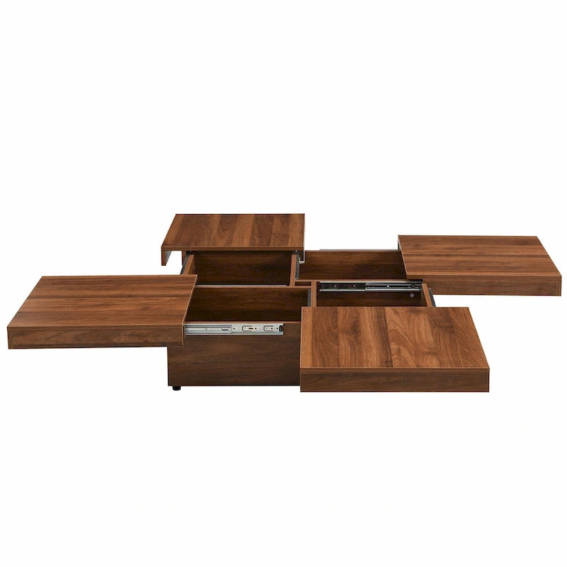 Table basse carrée avec rangement coulissant, Noyer/Blanc, 1 pièce
