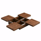 Table basse carrée avec rangement coulissant, Noyer/Blanc, 1 pièce
