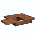Table basse carrée avec rangement coulissant, Noyer/Blanc, 1 pièce