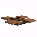 Table basse carrée avec rangement coulissant, Noyer/Blanc, 1 pièce