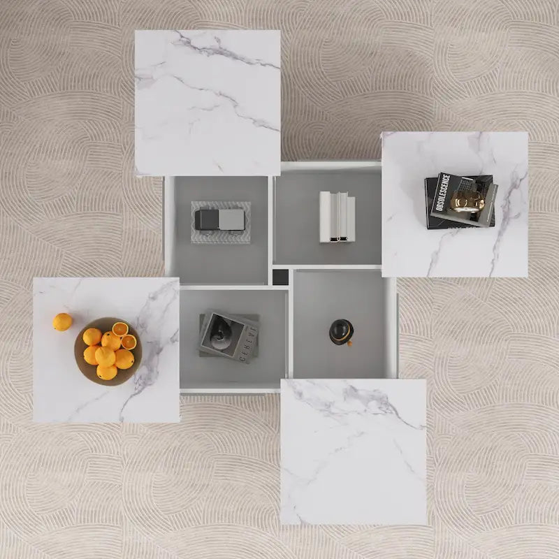 Table basse carrée avec rangement coulissant, Noyer/Blanc, 1 pièce