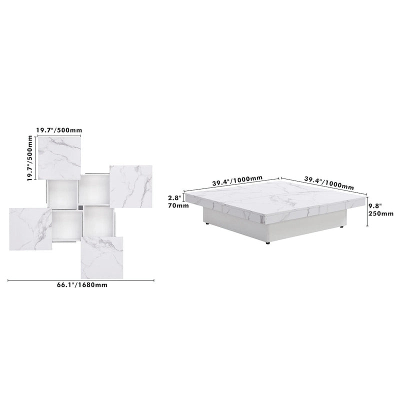 Table basse carrée avec rangement coulissant, Noyer/Blanc, 1 pièce