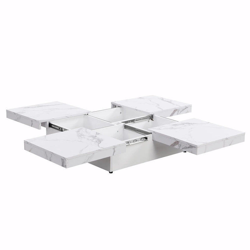 Table basse carrée avec rangement coulissant, Noyer/Blanc, 1 pièce