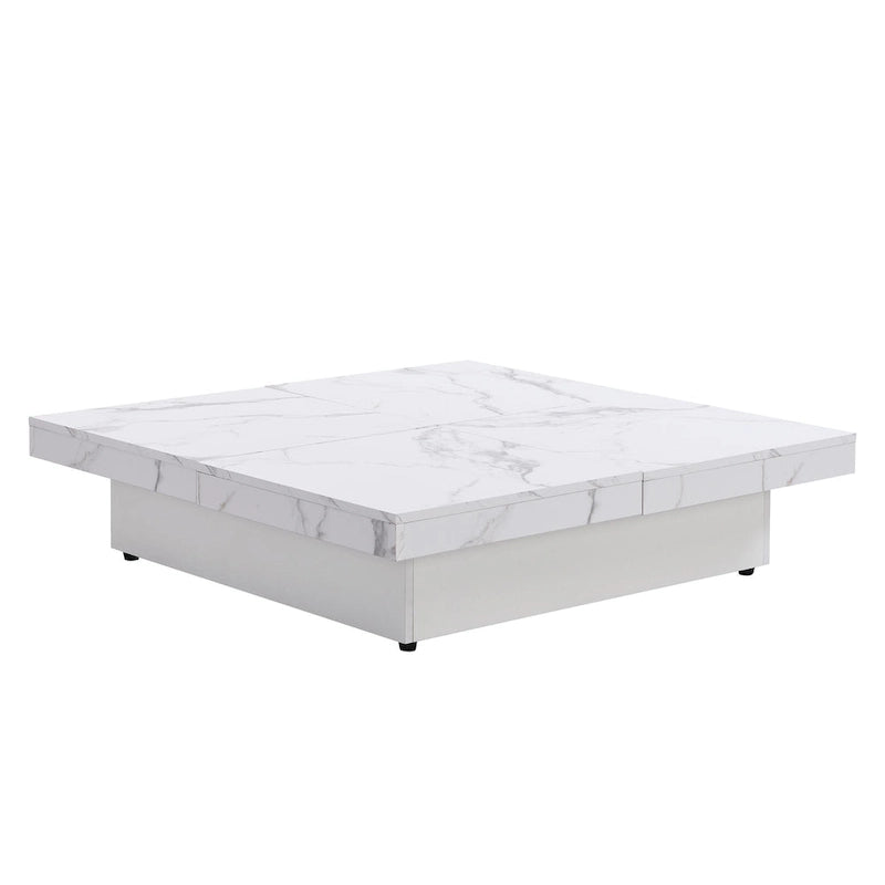 Table basse carrée avec rangement coulissant, Noyer/Blanc, 1 pièce