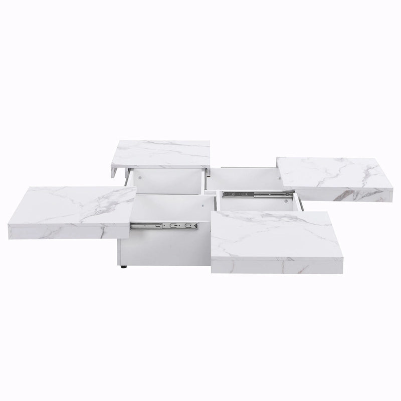 Table basse carrée avec rangement coulissant, Noyer/Blanc, 1 pièce