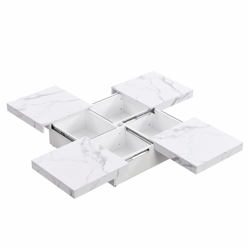Table basse carrée avec rangement coulissant, Noyer/Blanc, 1 pièce