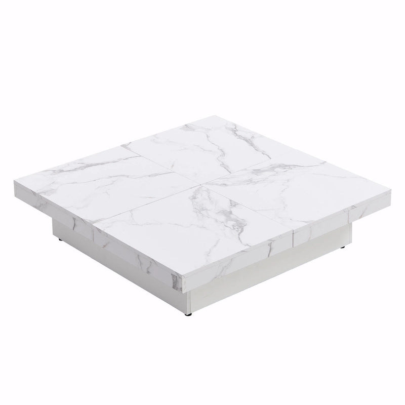 Table basse carrée avec rangement coulissant, Noyer/Blanc, 1 pièce