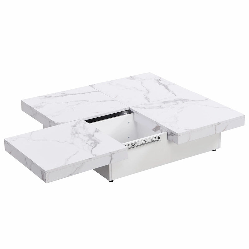 Table basse carrée avec rangement coulissant, Noyer/Blanc, 1 pièce