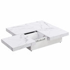 Table basse carrée avec rangement coulissant, Noyer/Blanc, 1 pièce