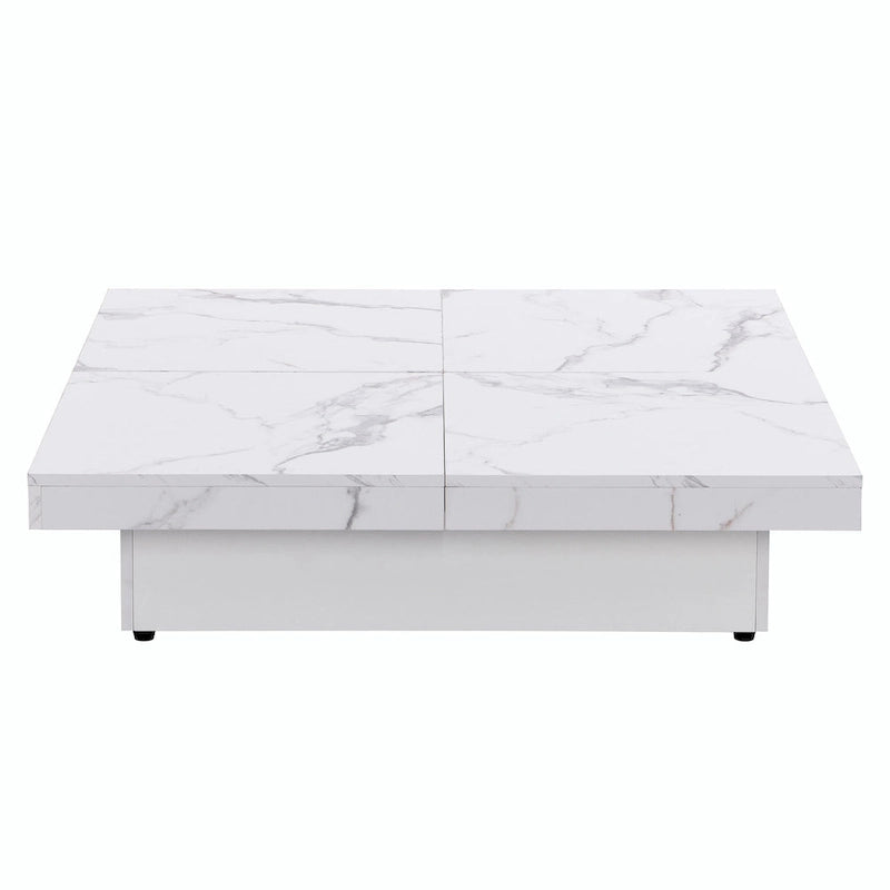 Table basse carrée avec rangement coulissant, Noyer/Blanc, 1 pièce