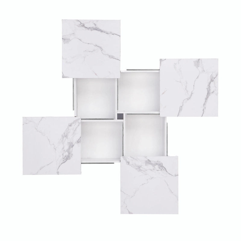 Table basse carrée avec rangement coulissant, Noyer/Blanc, 1 pièce